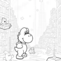 Yoshi in a magical library