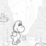 Yoshi in a magical library