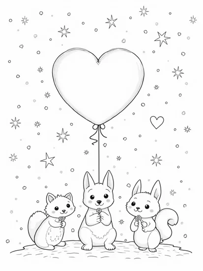 A coloring page of Animals celebrating Valentine’s Day