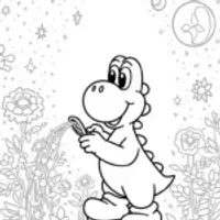 Yoshi watering magical flowers