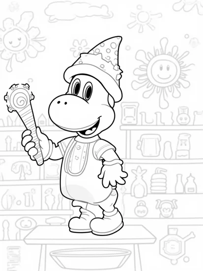 A coloring page of Yoshi the weather wizard