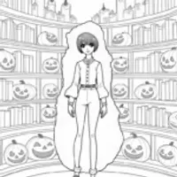 Wednesday Addams in a pumpkin library