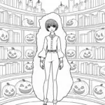 Wednesday Addams in a pumpkin library