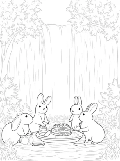A coloring page of Rabbits celebrating Thanksgiving