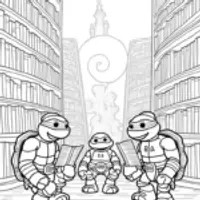 Teenage Mutant Ninja Turtles in a library