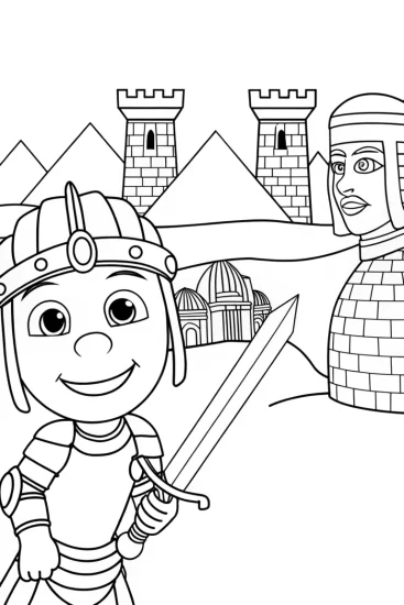 A coloring page of Yoshi in historical adventures