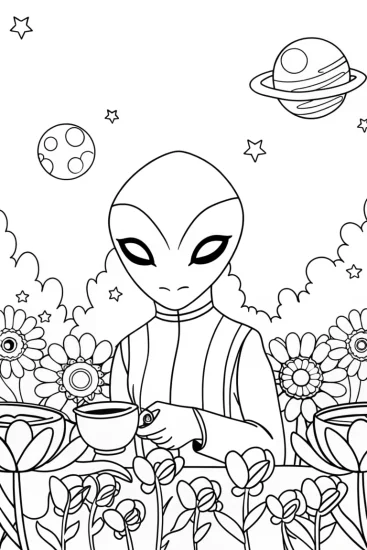 A coloring page of Venom’s Galactic Garden Tea