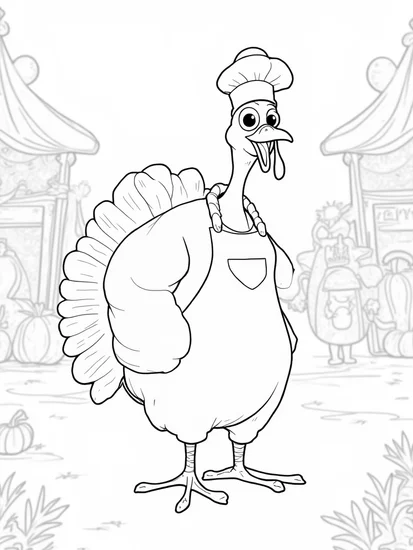 A coloring page of Turkey at the carnival