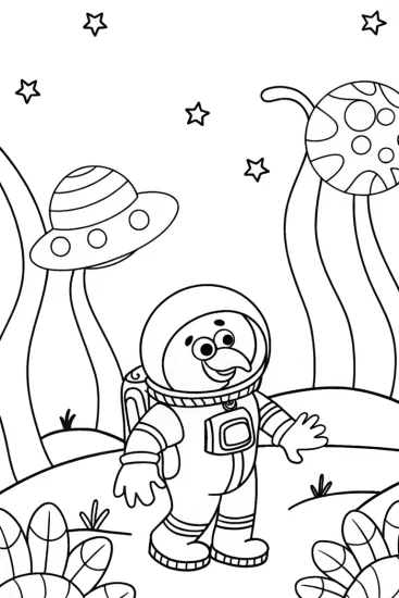 A coloring page of Turkey astronaut exploring space