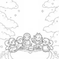 Fairies and elves picnic in the sky