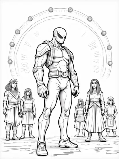 A coloring page of Venom as a time-traveling explorer