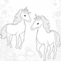 Unicorns exploring an aquarium