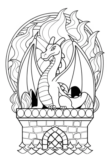 A coloring page of Charizard creating fiery art