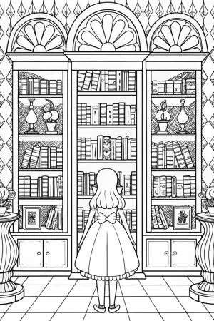 Alice in the magical library coloring pages