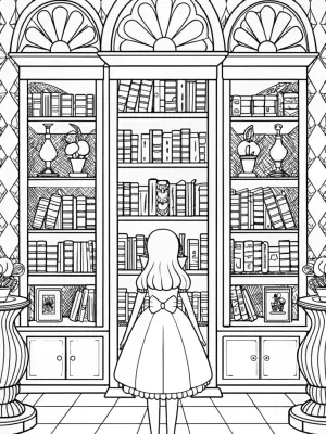 Alice in the magical library coloring pages