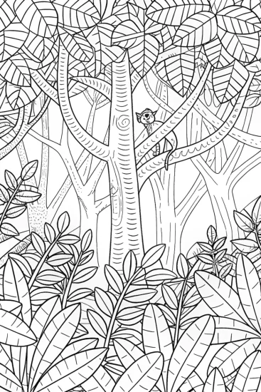 A coloring page of Black Panther’s treetop adventure