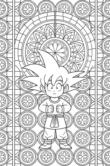 A coloring page of Goku in a puzzle tournament