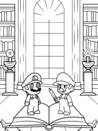 Mario and Luigi in enchanted library