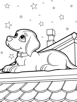 Puppy stargazer on a rooftop coloring pages