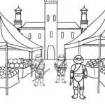 Teenage Mutant Ninja Turtles in a marketplace