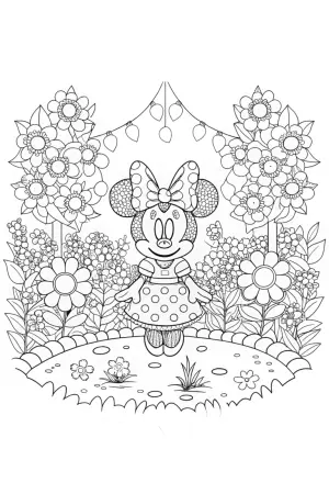 Minnie Mouse in a magical garden coloring pages