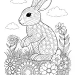 Rabbit planting flowers in the sky