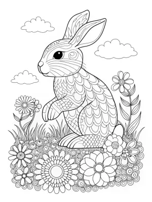 Rabbit planting flowers in the sky coloring pages