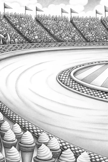 A coloring page of Ice cream cone racing championship