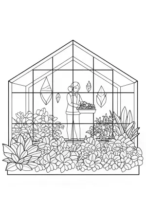 Spider botanist in a greenhouse coloring pages