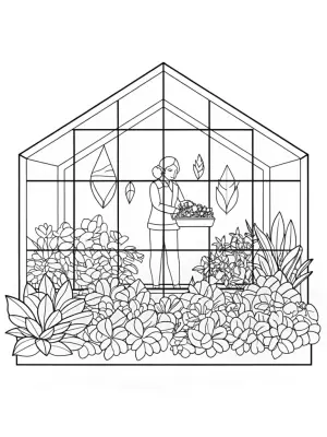 Spider botanist in a greenhouse coloring pages