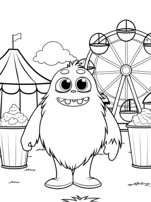 Monster at the quirky fairground coloring pages