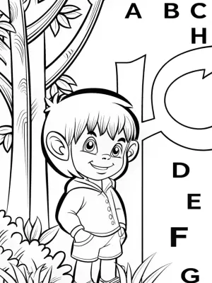Alphabet explorers in the jungle coloring pages