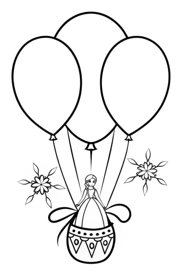 A coloring page of Elsa’s balloon adventure