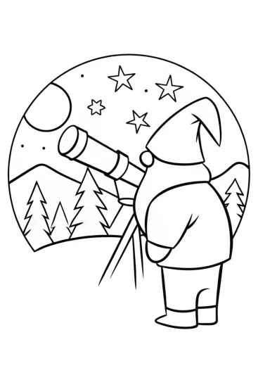 A coloring page of Gnome astronomer stargazing