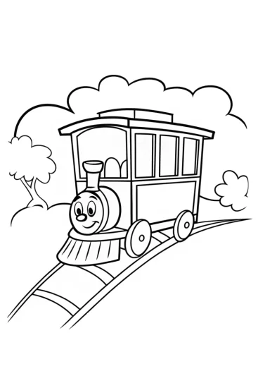 A coloring page of Mickey Mouse’s train adventure