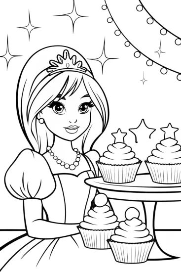 A coloring page of Princess in the celestial bakery
