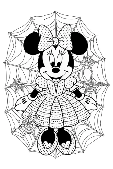 A coloring page of Minnie Mouse’s Halloween costume fun