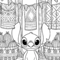 Stitch exploring a fabric forest