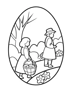 Children on a historical egg hunt coloring pages