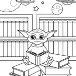 Baby Yoda in a cosmic library