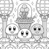 Kirby serving ice cream to aliens