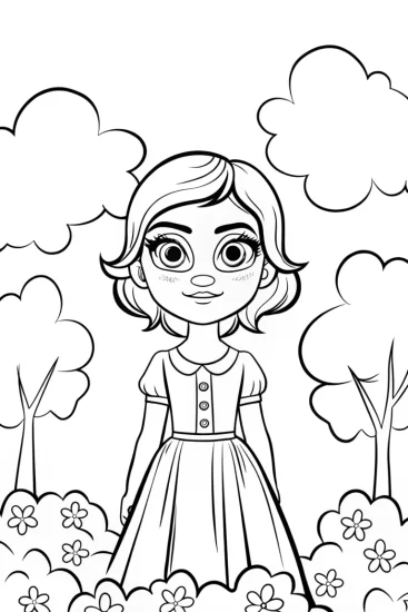 A coloring page of Mirabel in a cloud garden