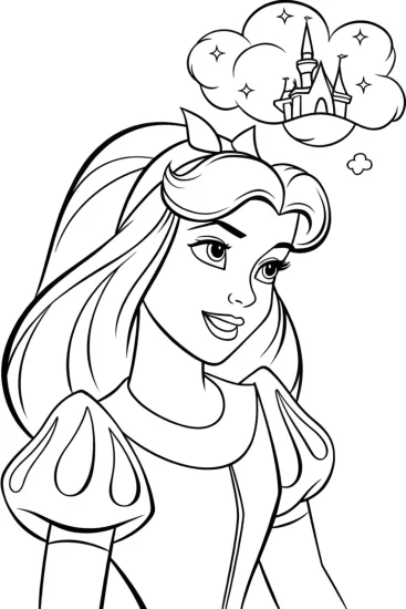 A coloring page of Princess collecting lost dreams