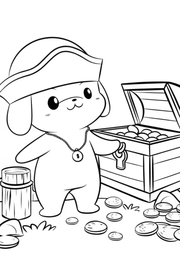 A coloring page of Pompompurin’s treasure hunt