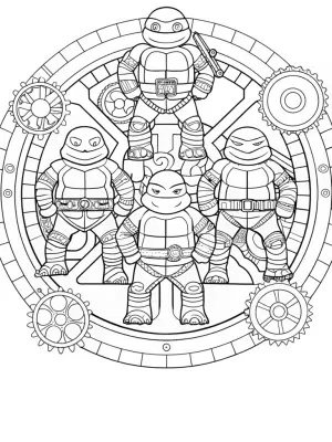 Ninja Turtles in a time machine coloring pages