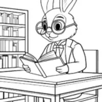 Rabbit librarian reading in the library