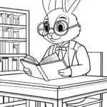 Rabbit librarian reading in the library
