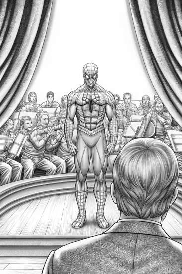 A coloring page of Venom conducting a dark orchestra