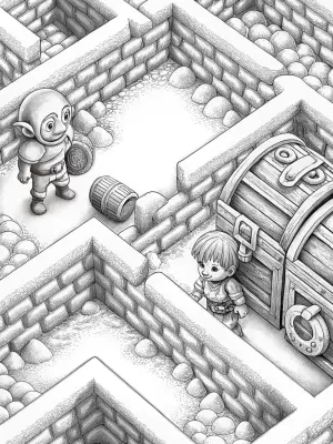 Minion treasure hunt in a maze coloring pages