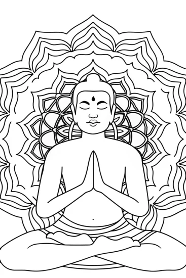 A coloring page of Meditating person in a mandala